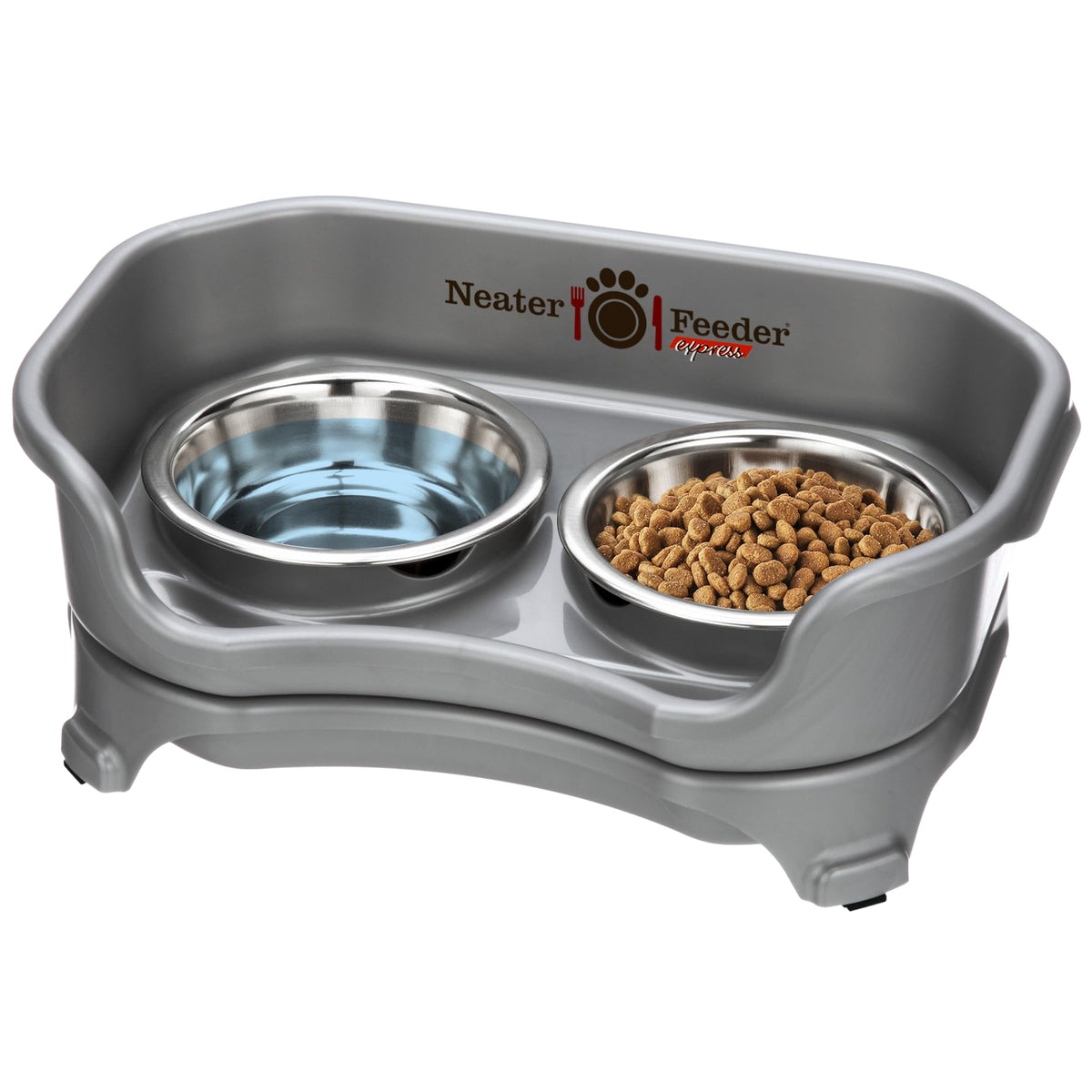 Neater Feeder Express Mess Proof Dog Bowls Elevated for Small Breeds Under 15 Lb, Made in USA, No Spill Raised Dog Food Bowl Stand, Stainless Steel Food and Water Bowl Set, Feeding Station, Black