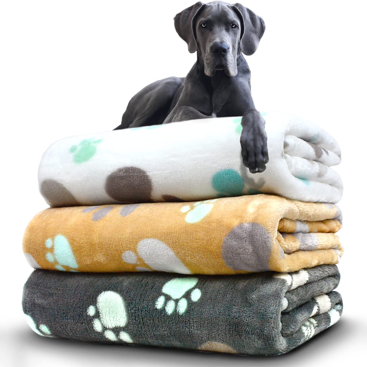 Dog Blankets for Medium Large Dogs, Cute Paw Pattern Washable 41" x 31"