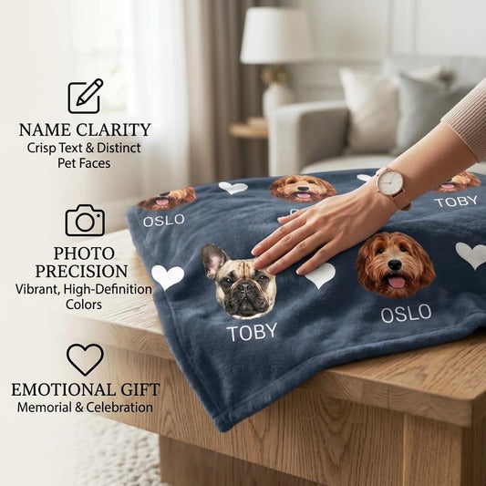 Custom Blanket with Pet Picture & Name, Personalized Photo Funny Cat Dog Face Throw Blanket, Printed Soft Warm Plush Fleece Customized Blanket for Couch Bed Sofa, Gifts for Dog Dad Mom Pet Lovers