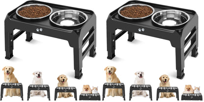 COMESOON Elevated Dog Bowls for Small Medium Dogs, 3 Height Adjustable Raised Stand with 2 Thick 6" Stainless Steel Food Bowls, Non-Slip Feeder Adjusts to 2.75", 6", 7.5", Black