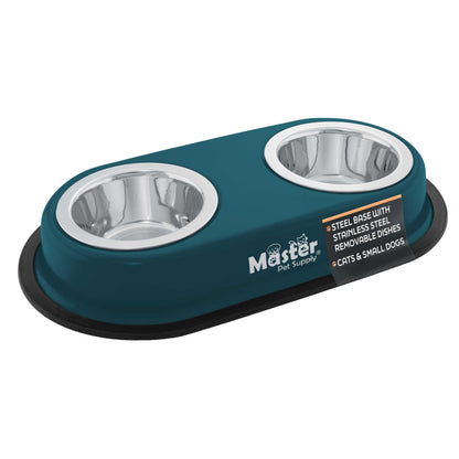 Master Pet Supply Double Dog Bowls Set with Elevated Base Black Velvet