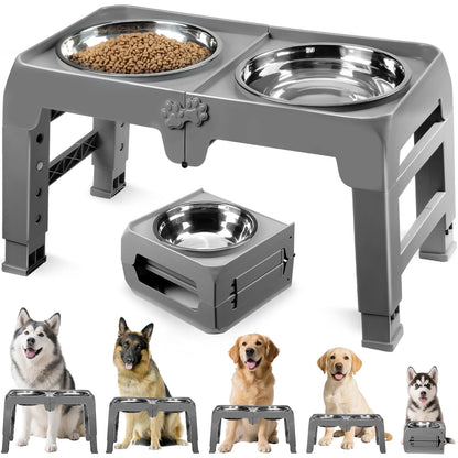 COMESOON Elevated Dog Bowls, 4 Height Adjustable Raised Bowl Stand with 2 Thick 50oz Stainless Steel Food Bowls Non-Slip Feeder Adjusts to 3.7'', 9.2'', 10.75'', 12.36'' Black, (DB-W01)