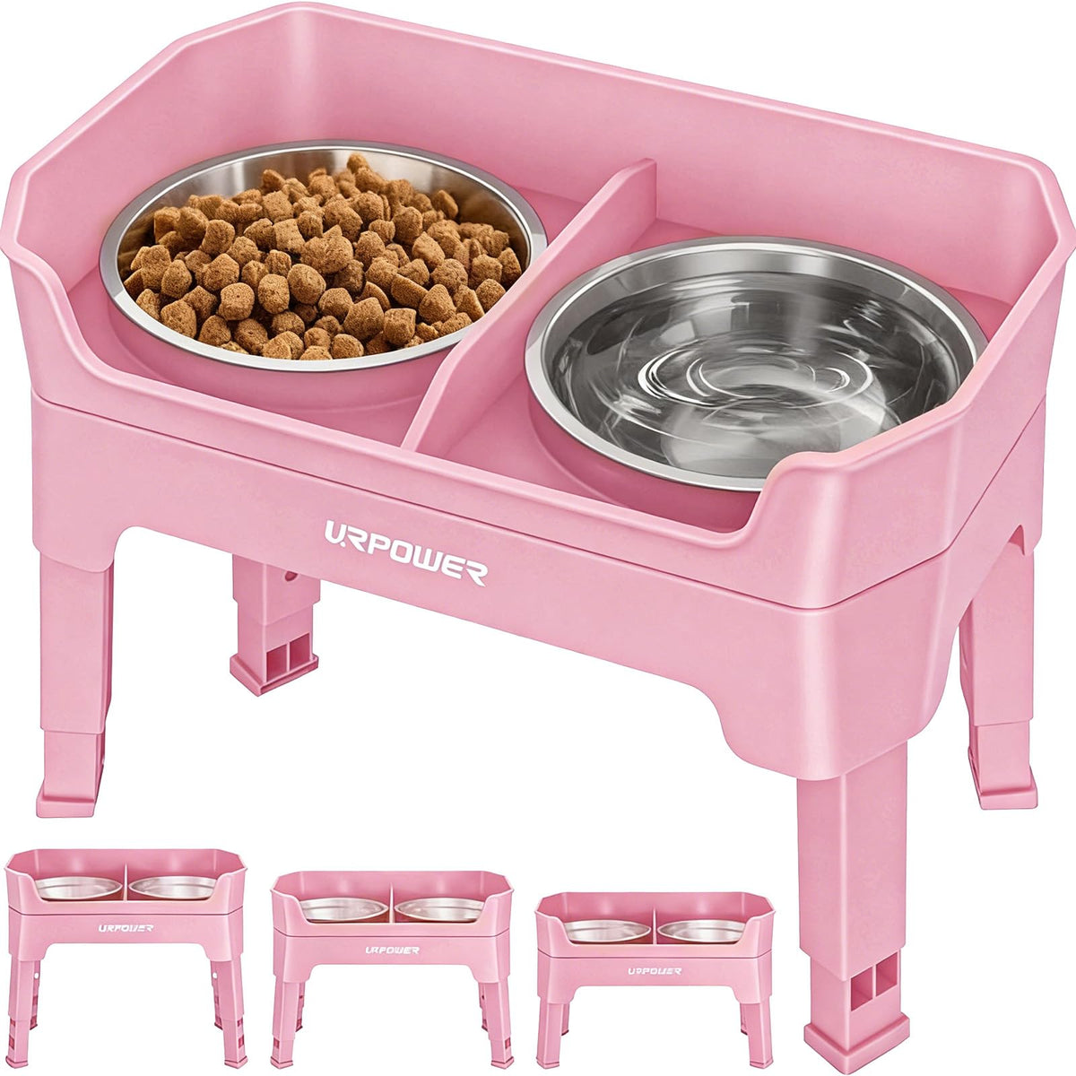 URPOWER Elevated Dog Bowls, 3-in-1 Double Deck Raised Dog Bowl Stand