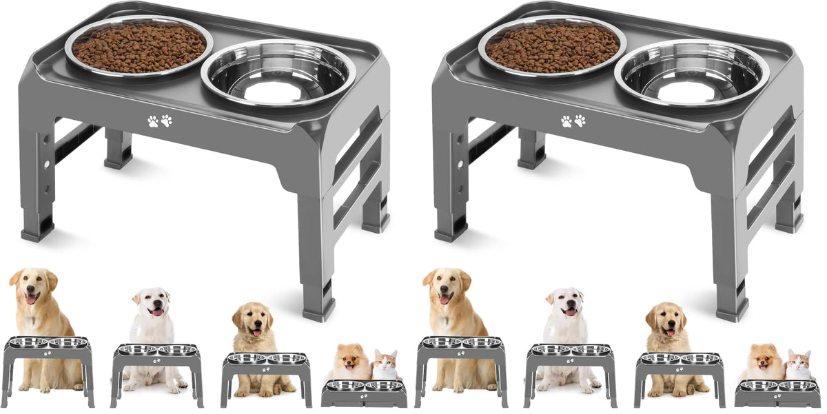 COMESOON Elevated Dog Bowls for Small Medium Dogs, 3 Height Adjustable Raised Stand with 2 Thick 6" Stainless Steel Food Bowls, Non-Slip Feeder Adjusts to 2.75", 6", 7.5", Black