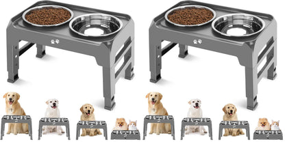 COMESOON Elevated Dog Bowls, 4 Height Adjustable Raised Bowl Stand with 2 Thick 50oz Stainless Steel Food Bowls Non-Slip Feeder Adjusts to 3.7'', 9.2'', 10.75'', 12.36'' Black, (DB-W01)