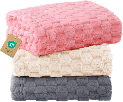Luciphia 300GSM Fleece Dog Blanket Washable Soft Pcs3-Grey/White/Pink, S