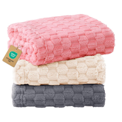 Luciphia 300GSM Fleece Dog Blanket Washable Soft Pcs3-Grey/White/Pink, S