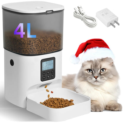 ANDOLL HOME Automatic Cat Feeder, 4L Cat Food Dispenser with 10s Voice Recorder, Pet Feeder up to 8 Meals per Day, Timed Dog Feeder with Dry Food Sealed Ring