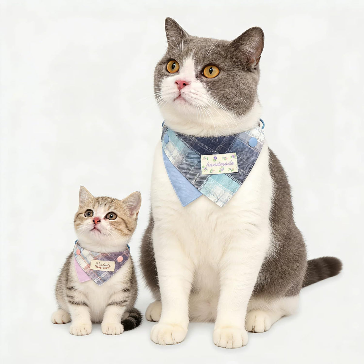 3-Pack Plaid Pet Bandana Bib for Cats and Small Dogs, Adjustable Neck