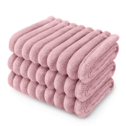 LINENLUX 1 Pack 3 Fleece Dog Blanket Soft Warm Cat Beige/Pink/Grey Small