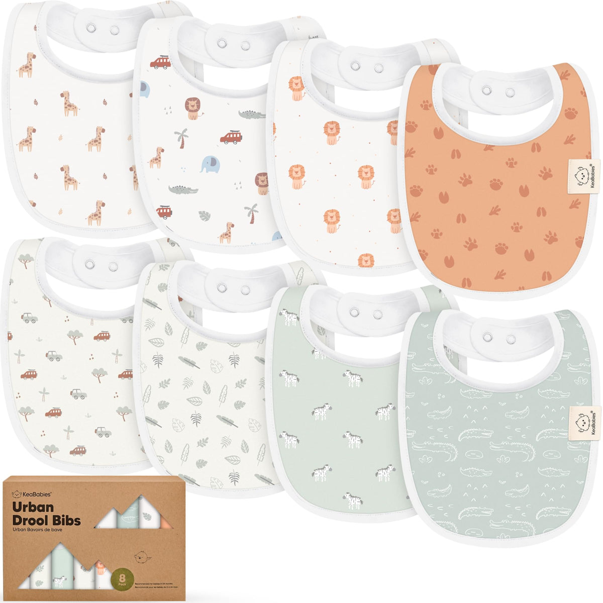 KeaBabies 8-Pack Organic Baby Bibs for Drooling and Teething (Pets & Paws)