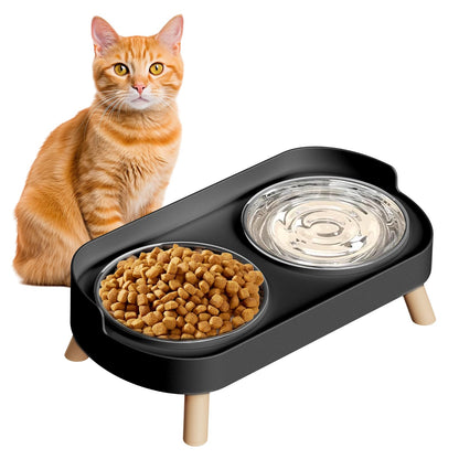Elevated Cat Bowl, Raised Cat Food and Water Bowl Set for Indoor Cats, Splash Proof with 2 Stainless Steel Pet Food Bowls for Cats and Puppies, Whisker Fatigue and Dishwasher Safe - Purple