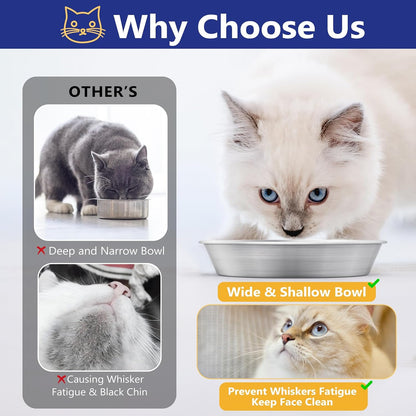 2-Pack 304 Stainless Steel Cat Food Bowls, Non-Slip Basic Dishes