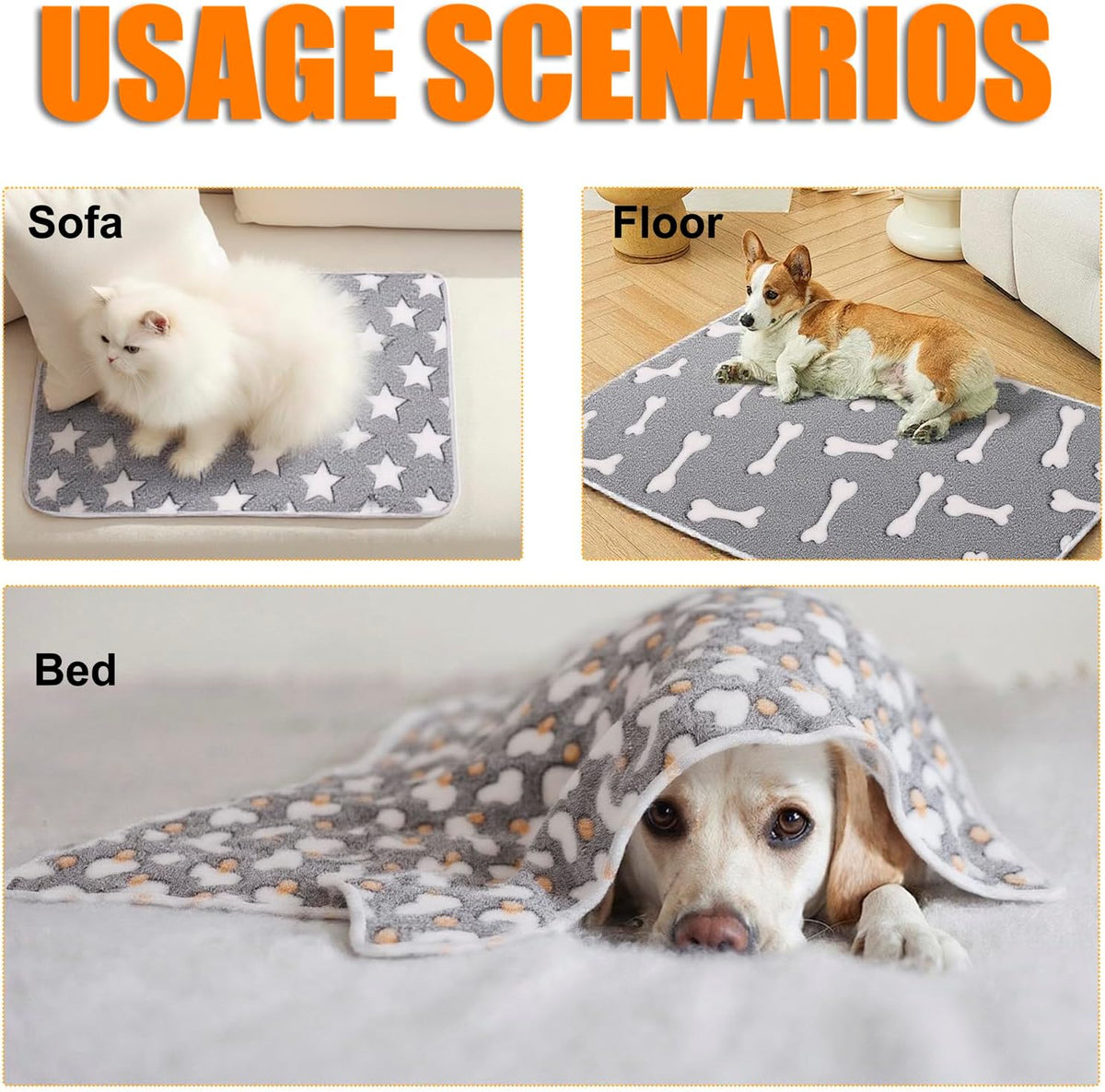 MIWOPET 3 Pack Fleece Pet Blankets Warm Bed Throw for Dogs & Cats 30x20in