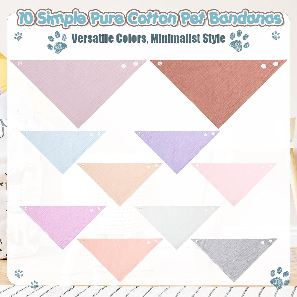 10 Pcs Muslin Cotton Triangle Dog Bandanas Reversible Pet Bibs Scarf Dog Scarves with Two Snaps Apparel Accessories Kerchief for Small to Medium Puppy Cat(Warm & Neutral Color)