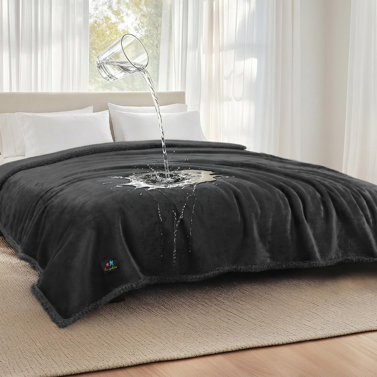 Luciphia Waterproof Blanket for Large Dog, Reversible Sherpa Bed Cover