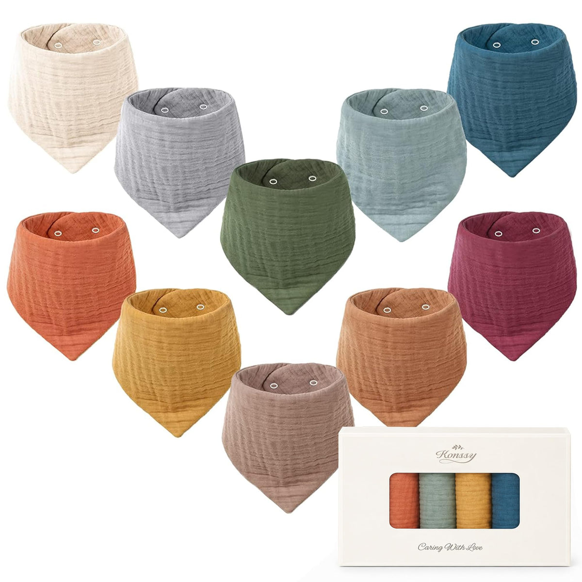 Konssy 10 Pack Baby Muslin Bandana Bibs for Drooling and Teething