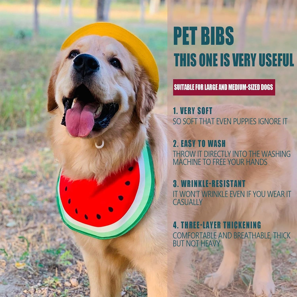 Pet Dog Bandana Cartoon Watermelon Neckerchief Costume Accessory Summer Waterproof Bib for Medium & Large DogsGolden Retriever Alaskan Samoyed