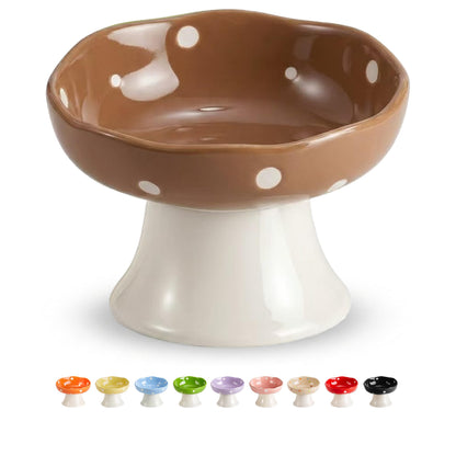 Red Mushroom Cat Bowl, Elevated Ceramic Bowl for Cats