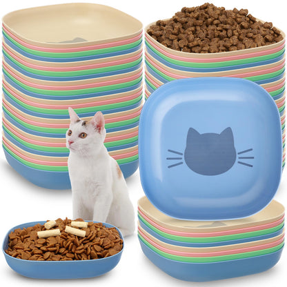 Tioncy 24 Pcs Cat Food Bowls Shallow, Blue, Green, Pink, Beige, Classic