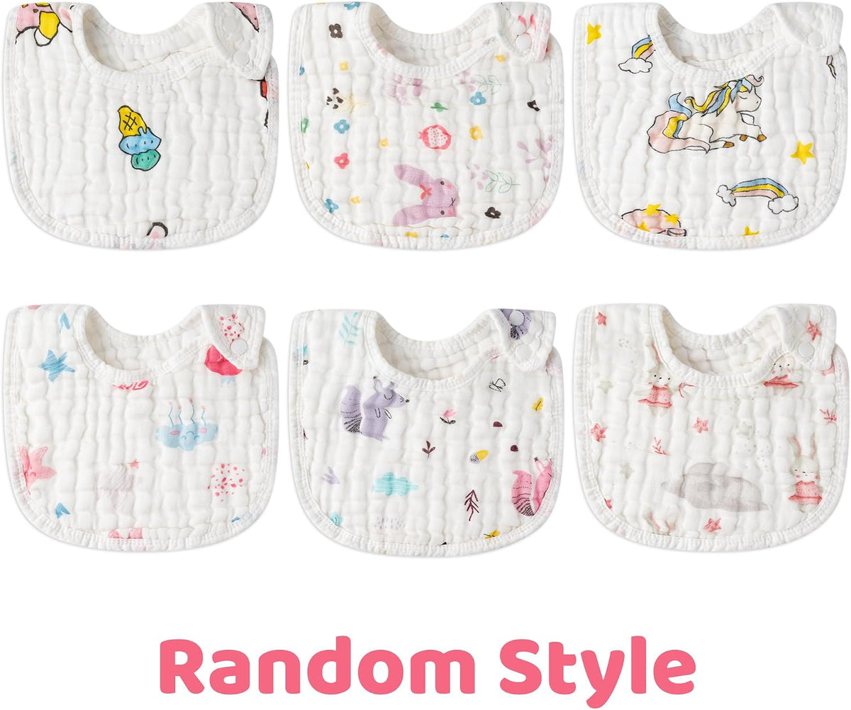 Zainpe 6Pcs Snap Muslin Cotton Baby Bibs