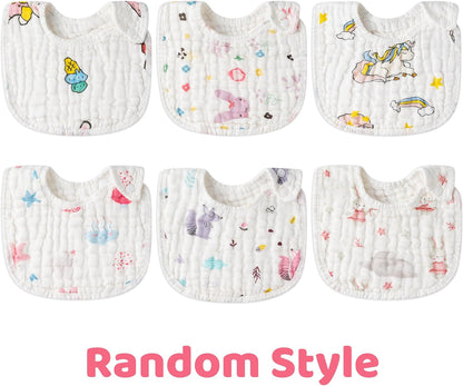 Zainpe 6Pcs Snap Muslin Cotton Baby Bibs