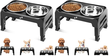 COMESOON Elevated Dog Bowls for Small Medium Dogs, 3 Height Adjustable Raised Stand with 2 Thick 6" Stainless Steel Food Bowls, Non-Slip Feeder Adjusts to 2.75", 6", 7.5", Black