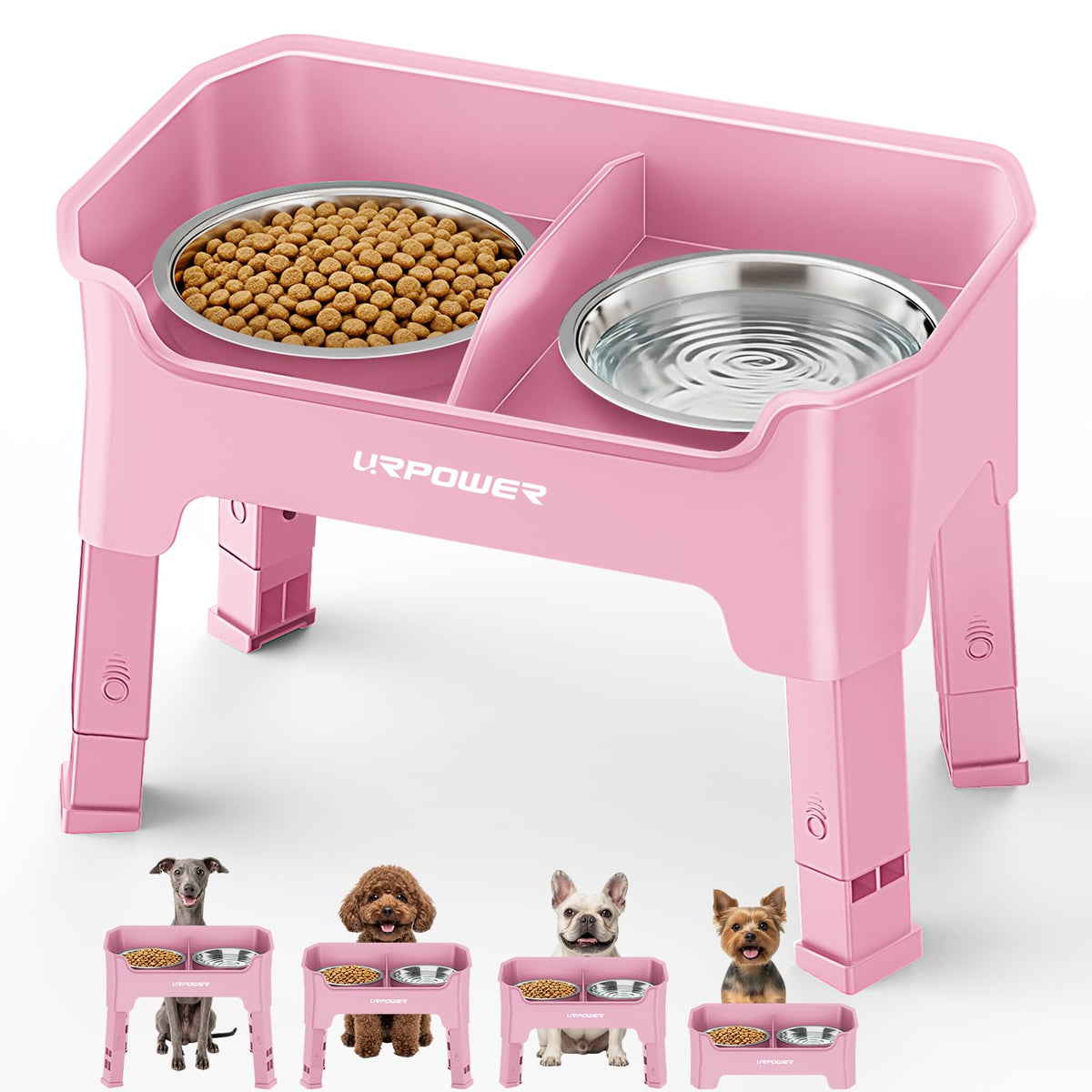 URPOWER Elevated Dog Bowls, 3-in-1 Double Deck Raised Dog Bowl Stand