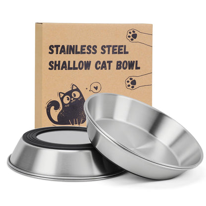 2-Pack 304 Stainless Steel Cat Food Bowls, Non-Slip Basic Dishes