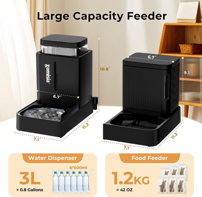 ZOMISIA Automatic Cat Feeder, Gravity Cat Food Dispenser, 0.8Gal x 2, Black