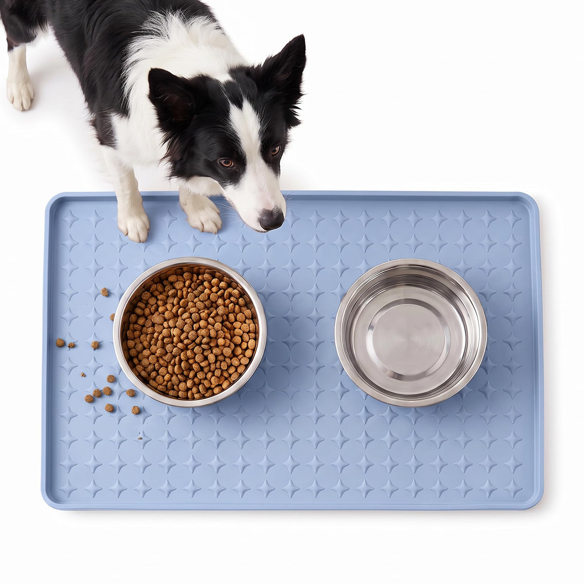 Extra Large 34x22 Inch Machine Washable Silicone Pet Food Mat - Waterproof Dog & Cat Bowl Mat with Raised Edge, Non-Slip Floor Protector for Large Dogs, Multi-Pet Homes (Grey)