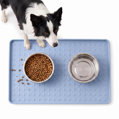 Extra Large 34x22 Inch Machine Washable Silicone Pet Food Mat - Waterproof Dog & Cat Bowl Mat with Raised Edge, Non-Slip Floor Protector for Large Dogs, Multi-Pet Homes (Grey)