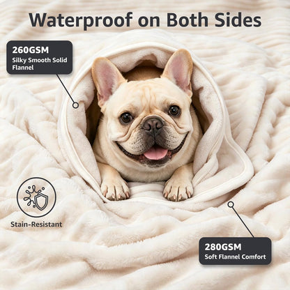 LOOBANI Waterproof Dog Blanket for Small Dogs, Pet Blanket, 25"x30", Cream