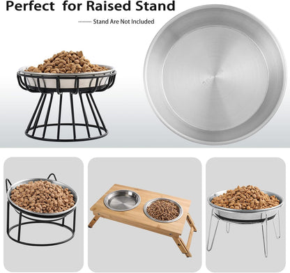 WROSWT Stainless Steel Cat Bowls,Whisker Friendly Shallow Cat Dishes for Food and Water,Non-Slip Silicone Bottom,Heavy Duty,Replacement Kitten Metal Plate for Elevated Stands,2 Pack