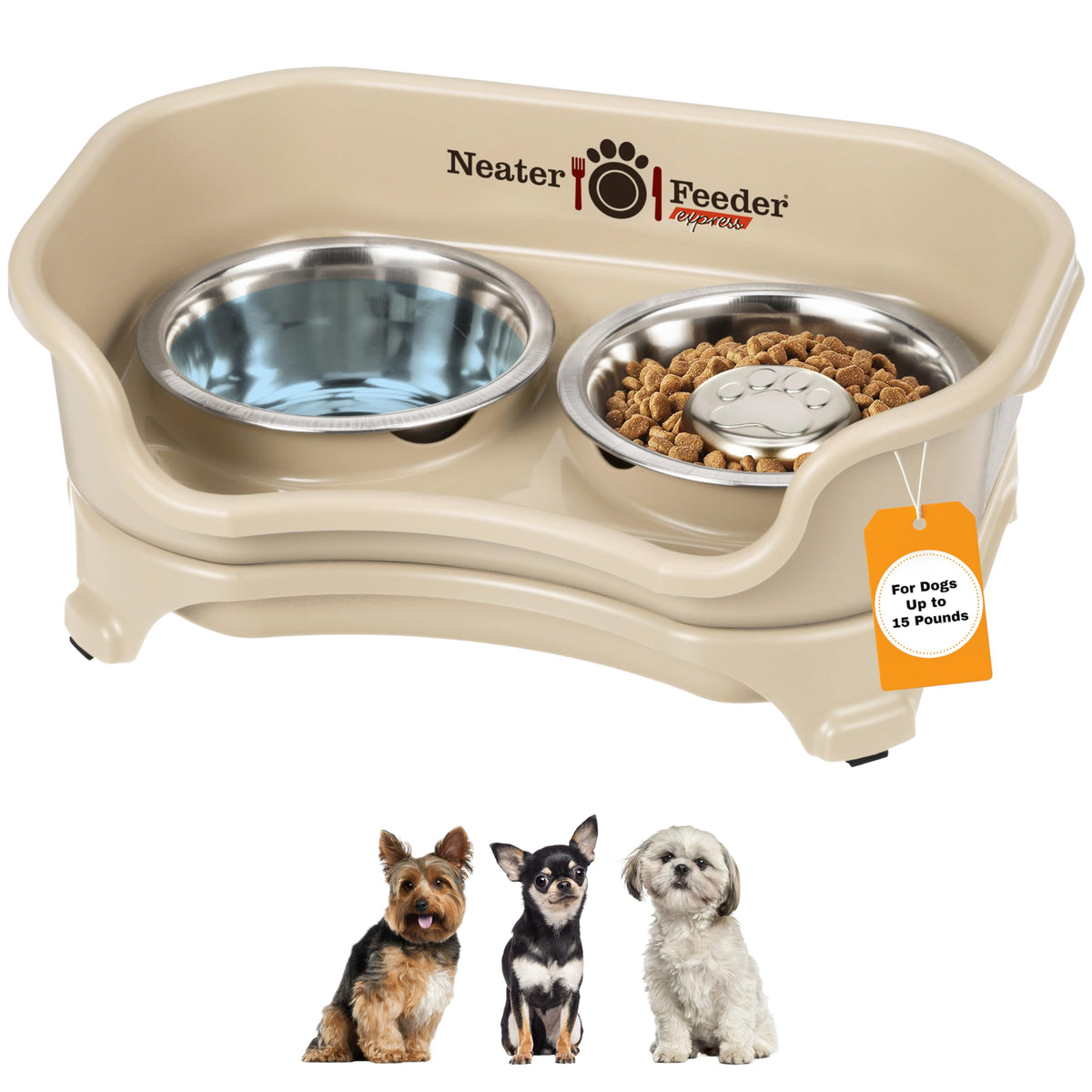 Neater Feeder Express Mess Proof Dog Bowls Elevated for Small Breeds Under 15 Lb, Made in USA, No Spill Raised Dog Food Bowl Stand, Stainless Steel Food and Water Bowl Set, Feeding Station, Black