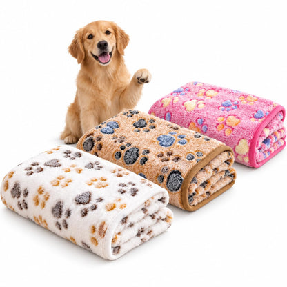 Dog Blankets for Medium Large Dogs, Cute Paw Pattern Washable 41" x 31"