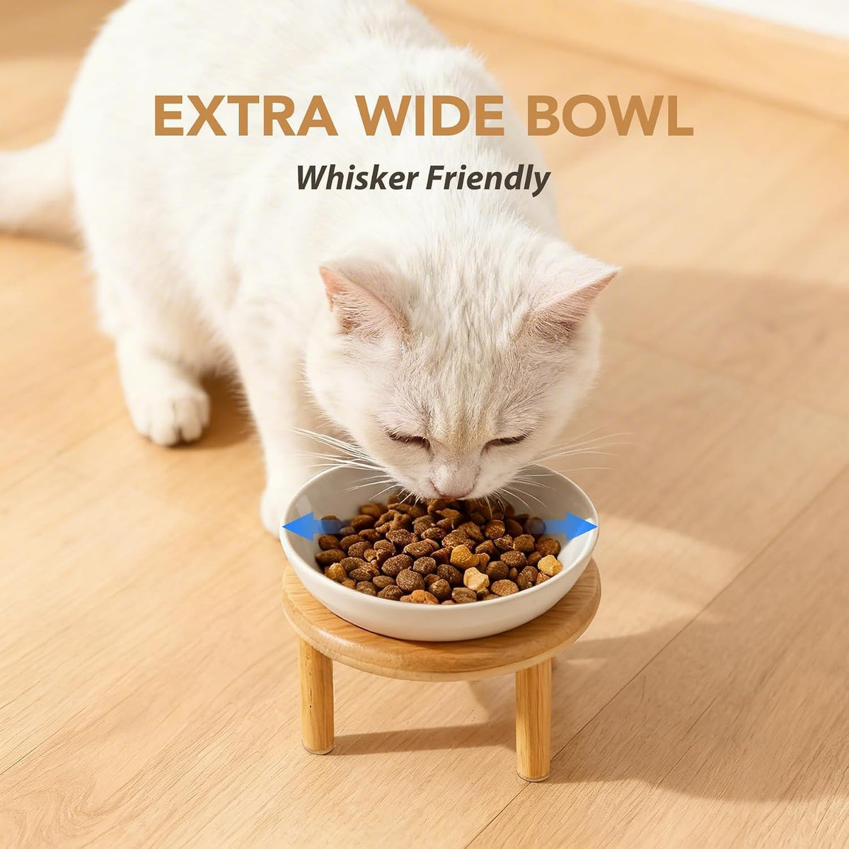 Havniva Elevated Cat Bowls, Ceramic Cat Bowl with Bamboo Stand Wide Opening