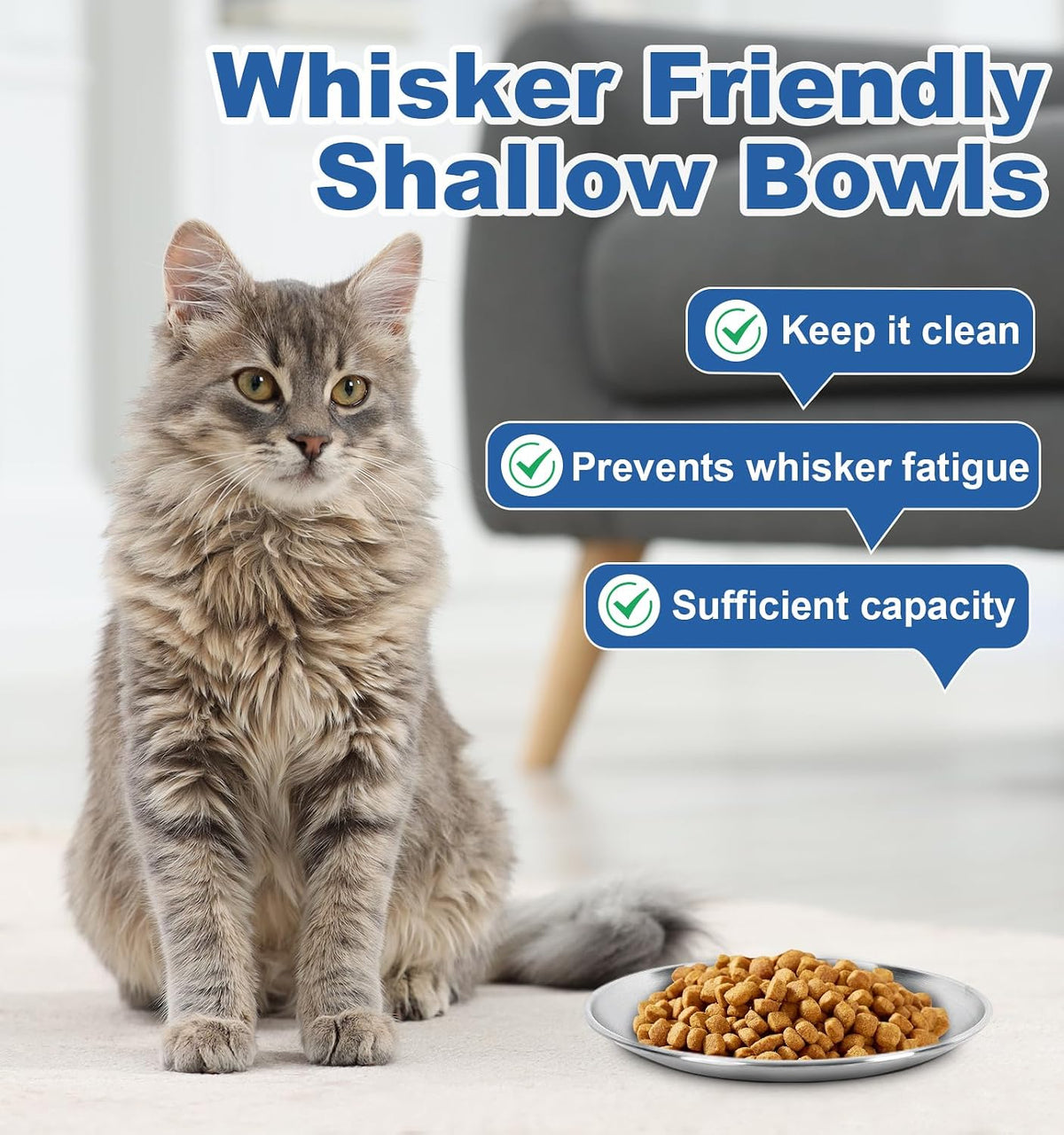 Supet Cat Plates Whisker Friendly, Non Slip Dish for Wet Food, Shallow Wide Flat Bowls Stainless Steel Metal for Indoor Cats, Kitten, Small Dog (13Oz, 4Pcs)