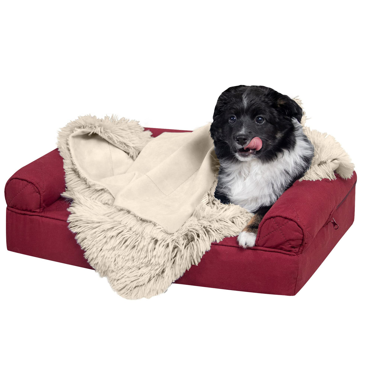 Furhaven Waterproof Throw Blanket for Dogs & Indoor Cats, Washable - Shaggy Plush Calming Long Faux Fur & Velvet Dog Blanket - Taupe, Medium