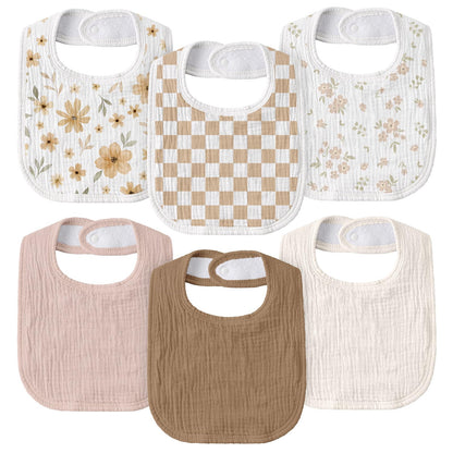 Muslin Bibs for Baby Girl, Adjustable Fit for Drooling and Teething Toddler