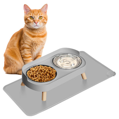Elevated Cat Bowl, Raised Cat Food and Water Bowl Set for Indoor Cats, Splash Proof with 2 Stainless Steel Pet Food Bowls for Cats and Puppies, Whisker Fatigue and Dishwasher Safe - Purple
