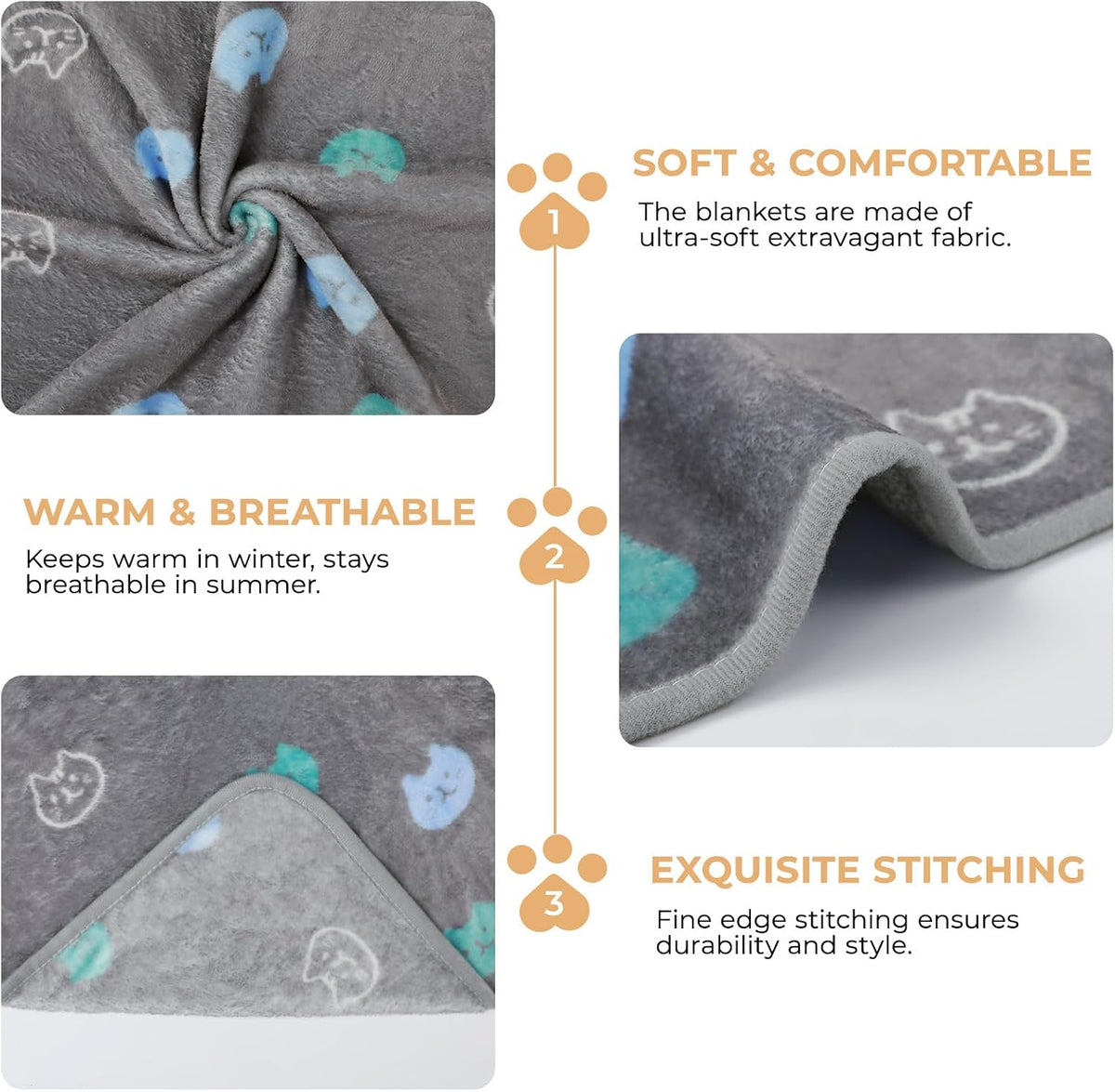 Luciphia 3 Pack Cute Cat Blankets Cozy Small Throw for Pet Puppy,23"x16"