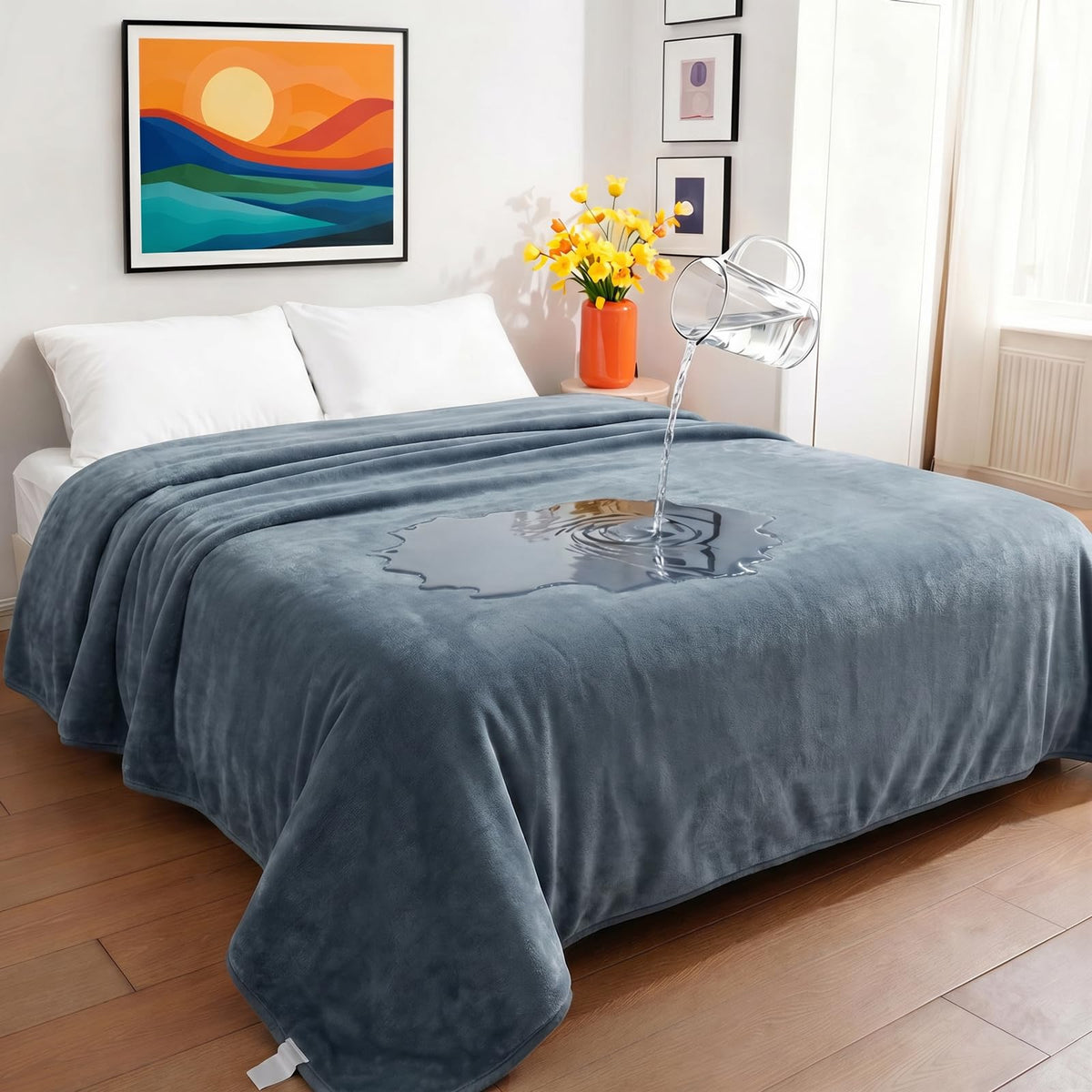 Sunheir Waterproof Blanket for Couch Bed, Soft Pet Blanket Leakproof, Grey