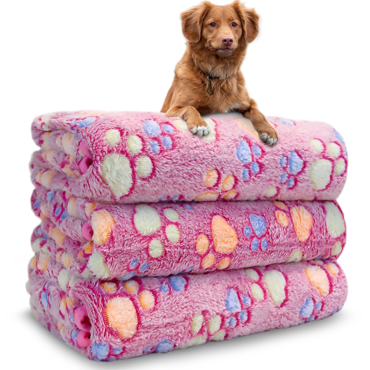 Dog Blankets for Medium Large Dogs, Cute Paw Pattern Washable 41" x 31"