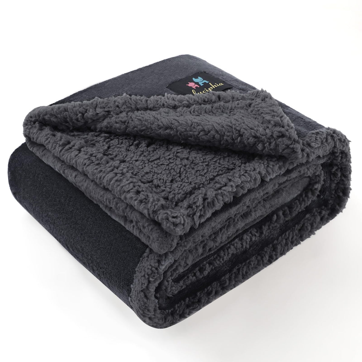 Luciphia Waterproof Bed Blanket Washable,Soft Sherpa Fleece Puppy Reversible Throw Blankets for Small Dog Cat, Furniture Cover Protector Couch Bed from Liquid Pee and Pet Fur, Black, 40" x 28"