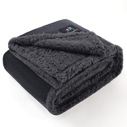 Luciphia Waterproof Bed Blanket Washable,Soft Sherpa Fleece Puppy Reversible Throw Blankets for Small Dog Cat, Furniture Cover Protector Couch Bed from Liquid Pee and Pet Fur, Black, 40" x 28"