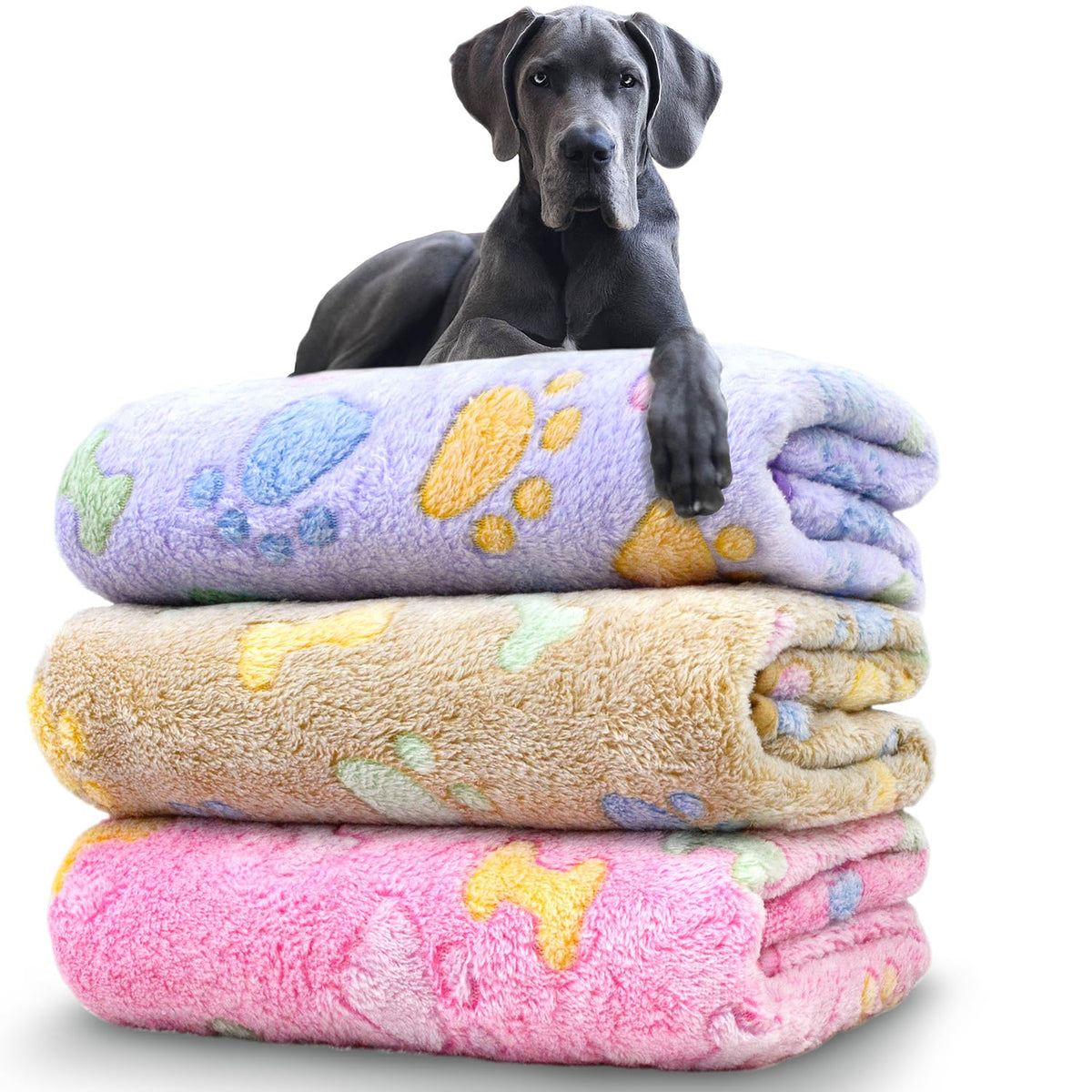 Dog Blankets for Medium Large Dogs, Cute Paw Pattern Washable 41" x 31"
