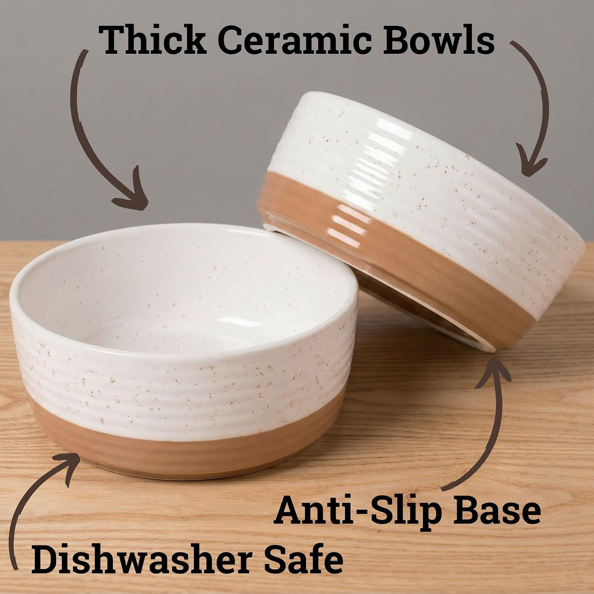 Ceramic Dog Bowl Set of 2 with Anti-Skid Base, 5.5"W x 2"H, 2 Cup Capacity
