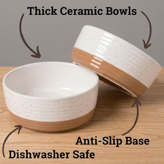 Ceramic Dog Bowl Set of 2 with Anti-Skid Base, 5.5"W x 2"H, 2 Cup Capacity
