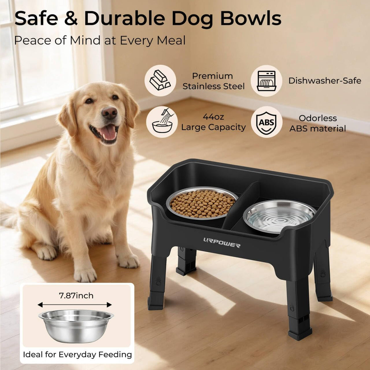 URPOWER Mess Proof Elevated Dog Bowls, Splash Guard Raised Bowl Stand